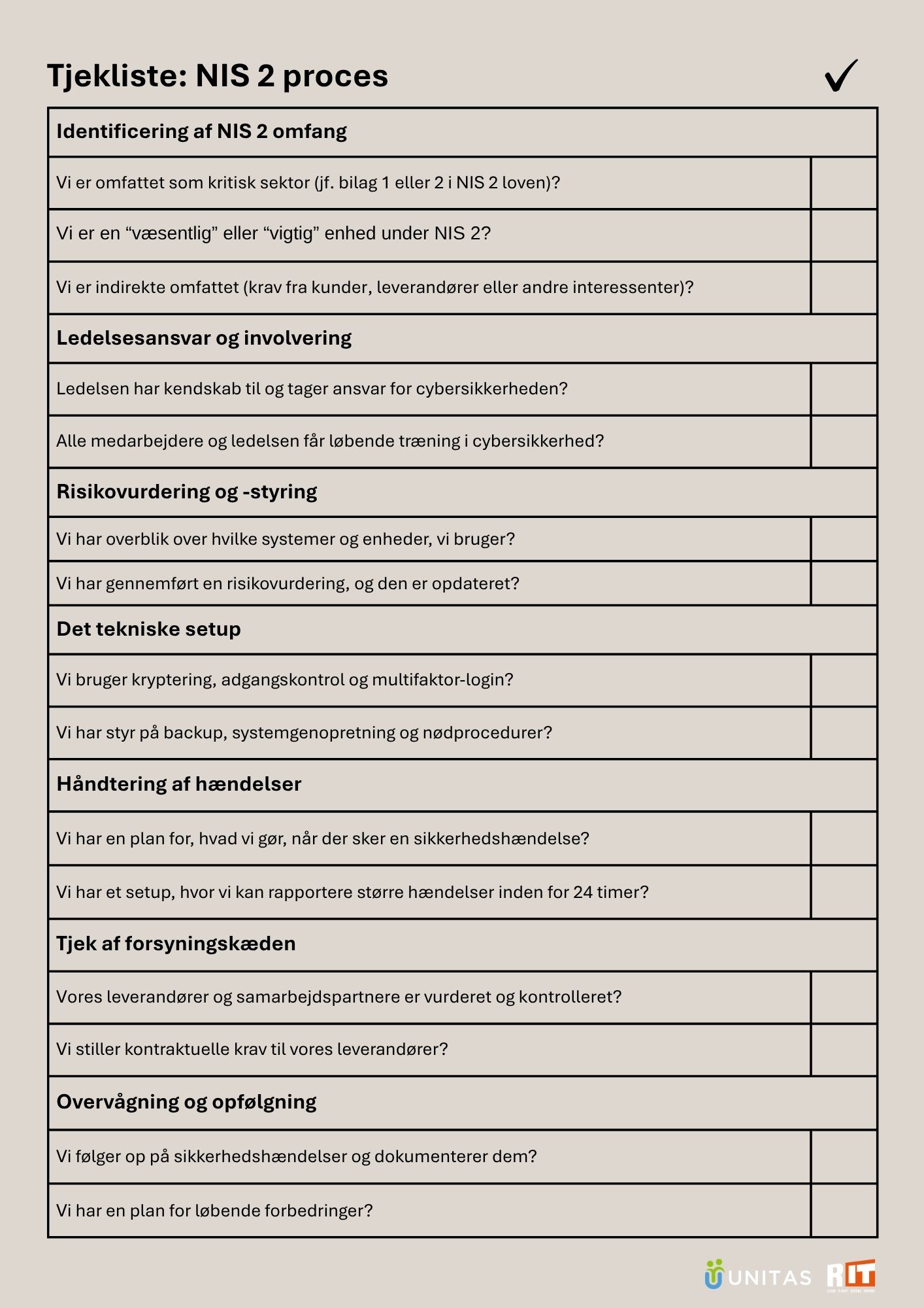 NIS 2 Tjekliste